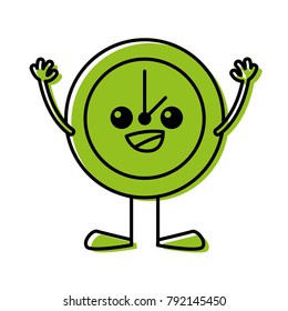 color happy circle clock kawaii with arms and legs