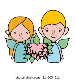 color happy clouple and thorned heart with leaves