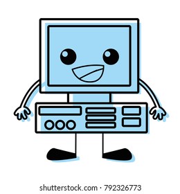 color happy computer technology kawaii with arms and legs