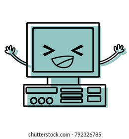 color happy computer technology kawaii with arms