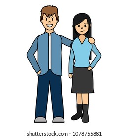 color happy couple together with casual clothes