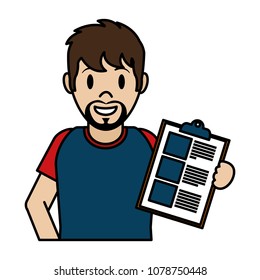 color happy delivery man service with check list