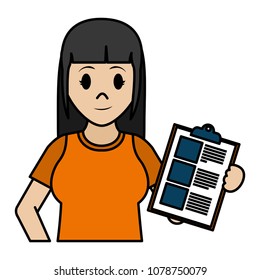 color happy delivery woman with check list