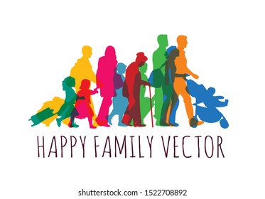 Color happy family people travel silhouette isolate on white