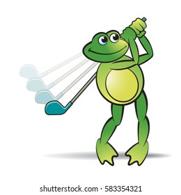 color happy frog playing golf-vector drawing