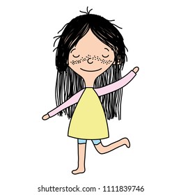 color happy girl with hairstyle and hand up