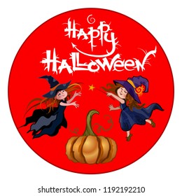 Color Happy Halloween banner with hand lettering greetings and sketch cartoon style 

horror characters. Vector illustration.
