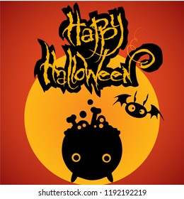 Color Happy Halloween banner with hand lettering greetings and sketch cartoon style 

horror characters. Vector illustration.