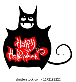 Color Happy Halloween banner with hand lettering greetings and sketch cartoon style 

horror characters. Vector illustration.