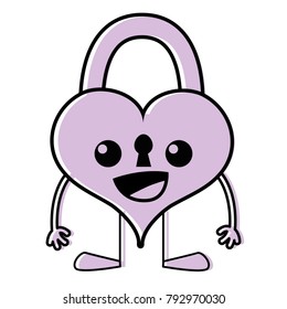 color happy heart padlock kawaii with arms and legs