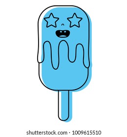 color happy kawaii ice lolly with stars eyes
