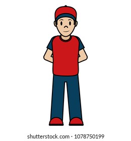color happy man with cap and casual clothes
