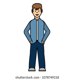color happy man hairstyle with shirt and jean