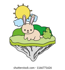 color happy rabbit animal in the float island