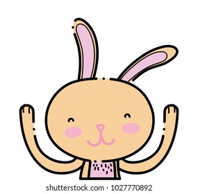 color happy rabbit animal with hands up