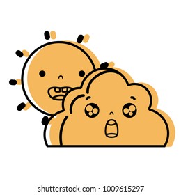 color happy sun and surprised cloud kawaii