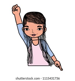 color happy woman hairstyle with hand protest up