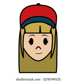 color happy woman head with cap and hairstyle