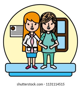 color happy women doctors with medicine uniform