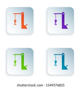Color Harbor port crane icon isolated on white background. Cargo crane tower. Set icons in colorful square buttons. Vector Illustration
