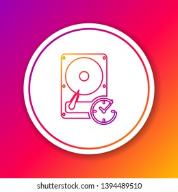 Color Hard disk drive with clockwise sign, data recovery line icon isolated on color background. Circle white button. Vector Illustration