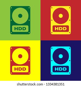Color Hard disk drive (HDD) icon isolated on color backgrounds. Flat design. Vector Illustration