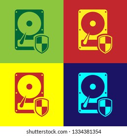 Color Hard disk drive (HDD) protection icon isolated on color backgrounds. Flat design. Vector Illustration