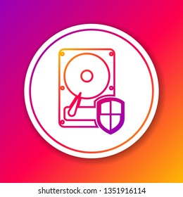 Color Hard disk drive (HDD) protection line icon isolated on color background. Circle white button. Vector Illustration