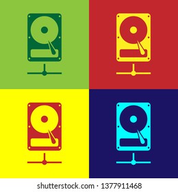 Color Hard disk drive on sharing network icon isolated on color backgrounds. Flat design. Vector Illustration