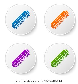 Color Harmonica icon isolated on white background. Musical instrument. Set icons in circle buttons. Vector Illustration