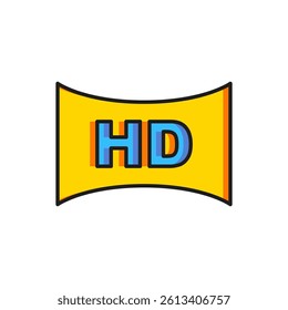 Color Hd movie, tape, frame icon isolated on white background. Flat filled outline style with shadow. Vector