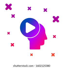 Color Head people with play button icon isolated on white background. Gradient random dynamic shapes. Vector Illustration