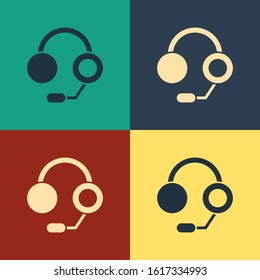 Color Headphones icon isolated on color background. Earphones. Concept for listening to music, service, communication and operator. Vintage style drawing. Vector Illustration