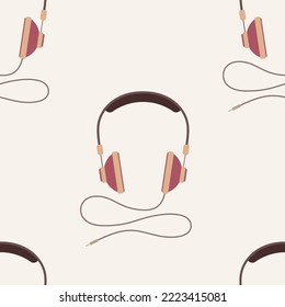 Color headphones seamless vector pattern. Flat design style. Color vector background.
