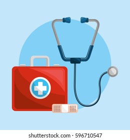 color healthcare, stethoscope and band aid icon