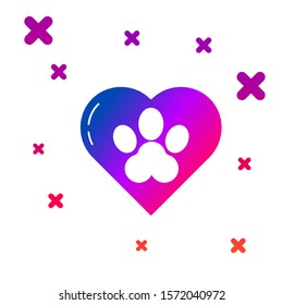 Color Heart with animals footprint icon isolated on white background. Pet paw in heart. Love to the animals. Gradient random dynamic shapes. Vector Illustration