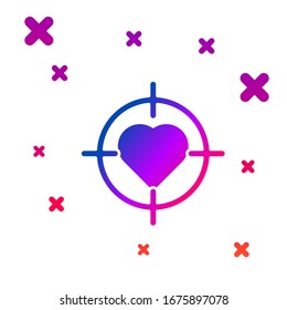 Color Heart in the center of darts target aim icon isolated on white background. International Happy Women Day. Gradient random dynamic shapes. Vector Illustration