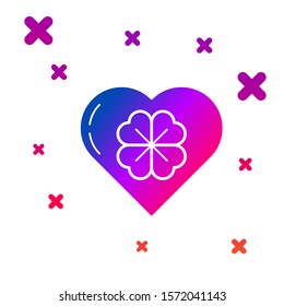 Color Heart with four leaf clover icon isolated on white background. Happy Saint Patrick day. Gradient random dynamic shapes. Vector Illustration