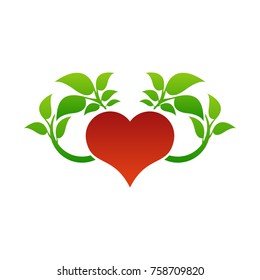 Color heart and leaf logo template.
Love heart icon.
