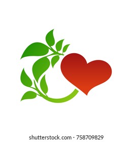 Color heart and leaf logo template.
Love heart icon.
