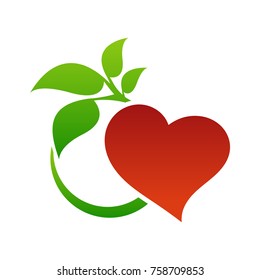 Color heart and leaf logo template.
Love heart icon.
