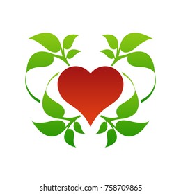 Color heart and leaf logo template.
Love heart icon.
