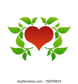 Color heart and leaf logo template.
Love heart icon.
