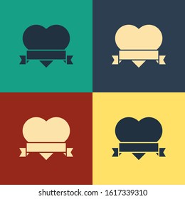 Color Heart and ribbon icon isolated on color background. Romantic symbol linked, join, passion and wedding. Valentine day symbol. Vintage style drawing. Vector Illustration