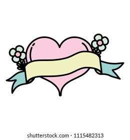 color heart shape with flowers and ribbon style