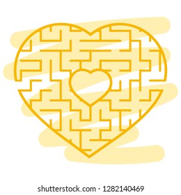 Color heart shaped labyrinth. Game for kids and adults. Puzzle for children. Labyrinth conundrum. Flat vector illustration isolated on white background. Love search concept