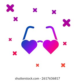 Color Heart shaped love glasses icon isolated on white background. Suitable for Valentine day card design. Gradient random dynamic shapes. Vector