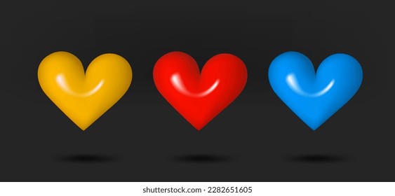 Color heart signs collection. 3d vector isolated on black background