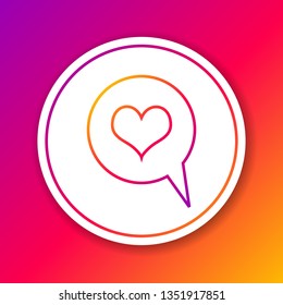 Color Heart in speech bubble line icon isolated on color background. Heart shape in message bubble. Love sign. Valentines day symbol. Circle white button. Vector Illustration