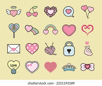 Color heart vector Icon set, heart objects symbols.
